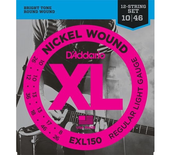 D'Addario EXL150 Nickel Wound комплект струн для 12-струнной электрогитары, Regular Light, 10-46