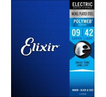 Elixir 12000 POLYWEB Комплект струн для электрогитары, Super Light, никелированная сталь, 9-42