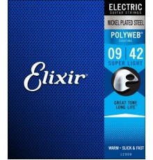 Elixir 12000 POLYWEB Комплект струн для электрогитары, Super Light, никелированная сталь, 9-42