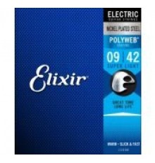 Elixir 12000 POLYWEB Комплект струн для электрогитары, Super Light, никелированная сталь, 9-42