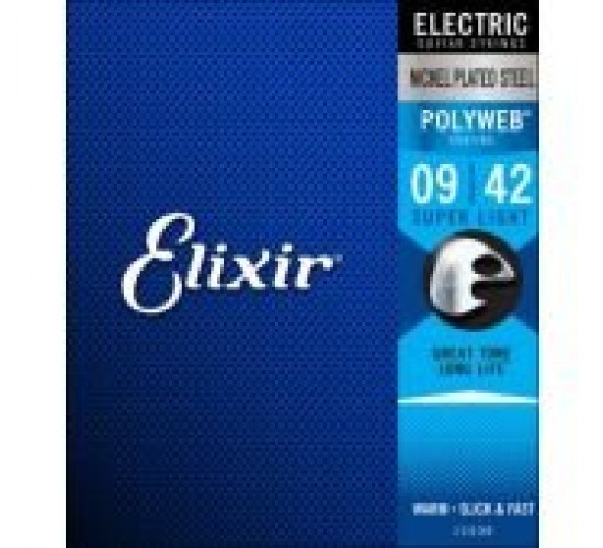 Elixir 12000 POLYWEB Комплект струн для электрогитары, Super Light, никелированная сталь, 9-42