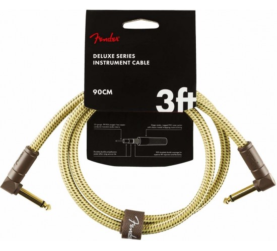 Fender 3` Deluxe Series Instrument Cable Angle Tweed инструментальный кабель, длина 90см, угловой