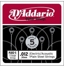 D'Addario PL012-5 Plain Steel Отдельная стальная струна без обмотки 012, 5шт