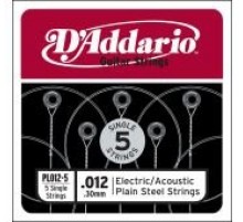 D'Addario PL012-5 Plain Steel Отдельная стальная струна без обмотки 012, 5шт
