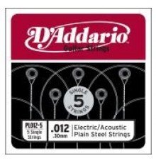 D'Addario PL012-5 Plain Steel Отдельная стальная струна без обмотки 012, 5шт