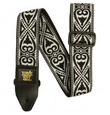 Ernie Ball 5345 гитарный ремень Black Heart Jacquard, полипропилен, кожаные нашивки