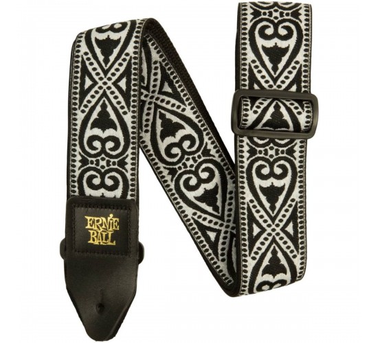 Ernie Ball 5345 гитарный ремень Black Heart Jacquard, полипропилен, кожаные нашивки