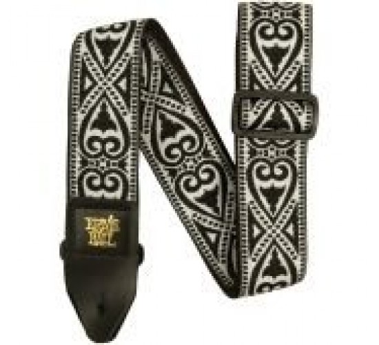 Ernie Ball 5345 гитарный ремень Black Heart Jacquard, полипропилен, кожаные нашивки