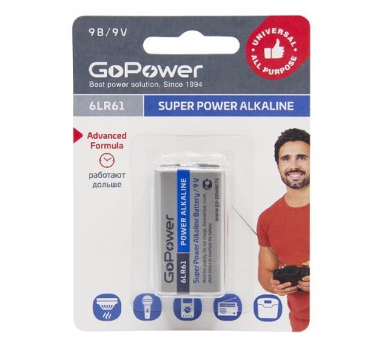 GoPower 00-00017863 Super Power Alkaline Элемент питания Крона 6LR61 9В, щелочной