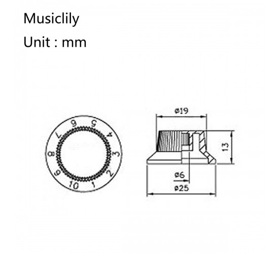 Musiclily MX1563BK-2MX1564BK Комплект ручек потенциометров (2+1), Strat Style, черные