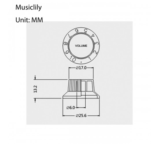 Musiclily MX0619 Ручка потенциометра ST Style, Volume, метрическая, хром