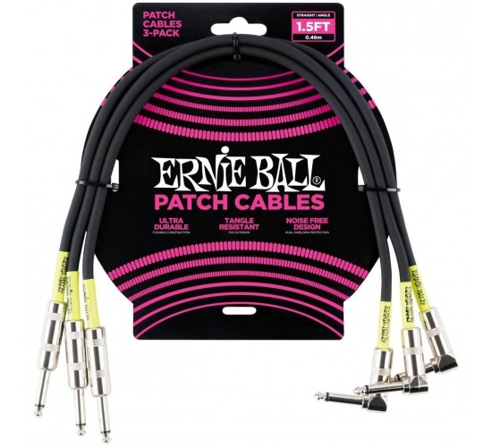 Ernie Ball 6076 набор кабелей инструментальных с угловым / прямым, 3 шт, длина 46 см, цвет чёрный