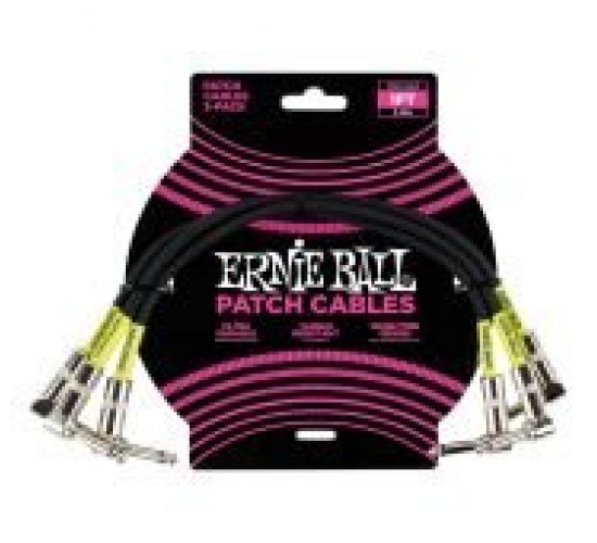 Ernie Ball 6075 набор кабелей инструментальных с угловыми джеками, 3 шт, длина 30 см, цвет чёрный