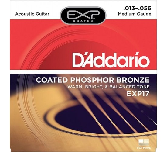 D'Addario EXP17 Coated Phosphor Bronze Комплект струн для акустической гитары, Medium, 13-56