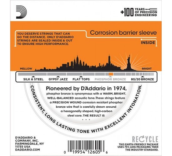 D'Addario EJ15-3D PHOSPHOR BRONZE Коробка из 3 компл. струн для акуст. гитары Extra Light 10-47