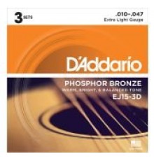 D'Addario EJ15-3D PHOSPHOR BRONZE Коробка из 3 компл. струн для акуст. гитары Extra Light 10-47