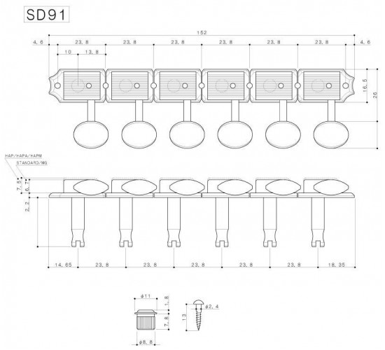 Gotoh SD91-05MN H.A.P. комплект колков никель, 6 в линию