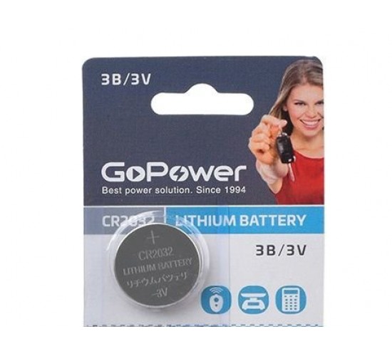 GoPower 00-00015603 Элемент питания CR2032 литиевый 3В