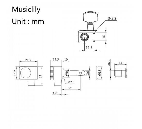 Musiclily MX1510BK Колки для гитары, 6л, локовые, черные