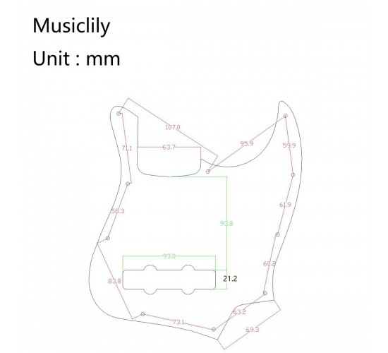 Musiclily MX0401 Защитная накладка бас-гитары Standard Jazz Bass, 3 слоя, черная
