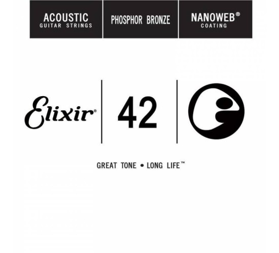 Elixir 14142 NANOWEB Отдельная струна для акустической гитары, фосфорная бронза, .042