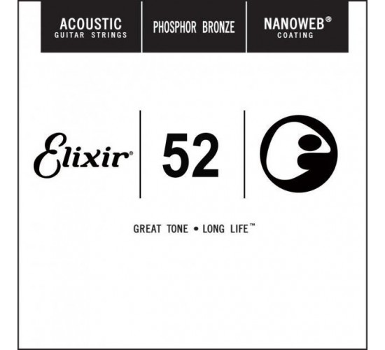 Elixir 14152 NANOWEB Отдельная струна для акустической гитары, фосфорная бронза, .052