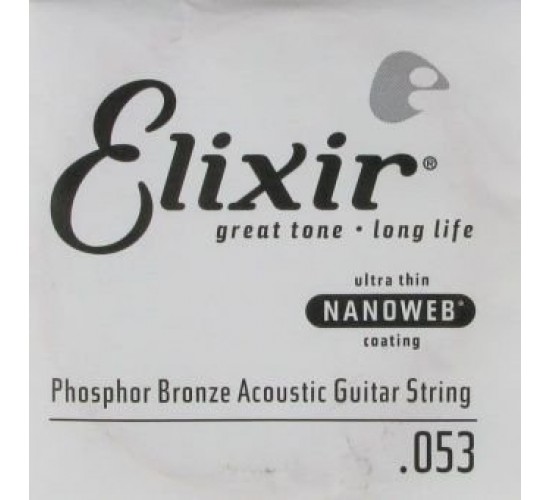 Elixir 14153 NANOWEB Отдельная струна для акустической гитары, фосфорная бронза, .053