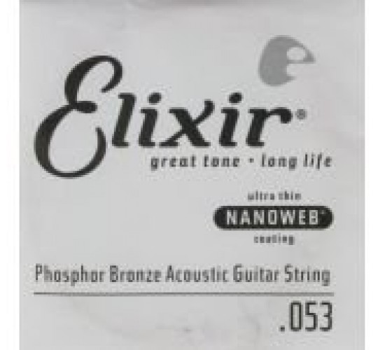 Elixir 14153 NANOWEB Отдельная струна для акустической гитары, фосфорная бронза, .053