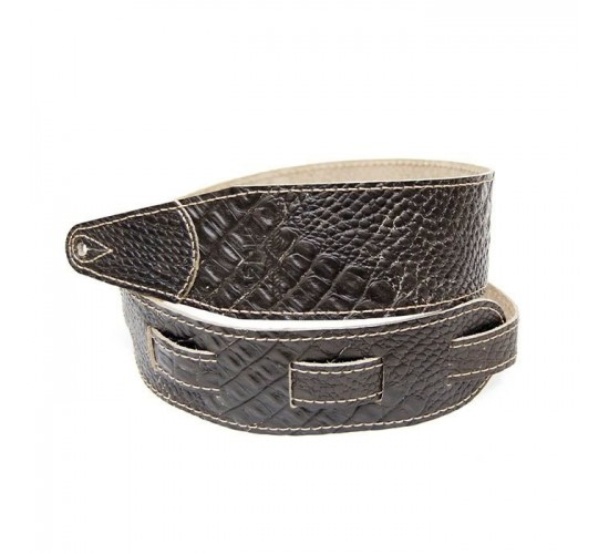 Fidel FL660337L11 Leather 11 Ремень для гитары, кожаный, черный кофе, тиснение рептилия