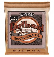 Ernie Ball 3551 набор из 3х комплектов для акуст.гитары Earthwood RandB wPlain G Phos Brnz (10-52)