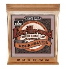 Ernie Ball 3551 набор из 3х комплектов для акуст.гитары Earthwood RandB wPlain G Phos Brnz (10-52)