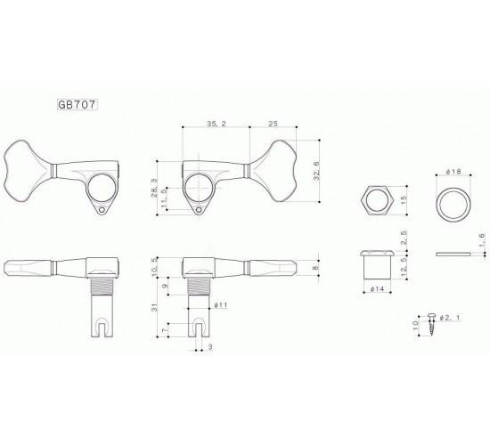 Gotoh GB-707 колки для бас-гитары, 2+2, позолота