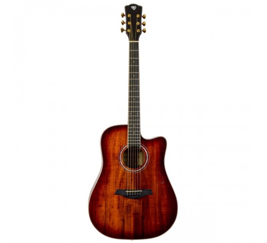Rockdale Aurora D7 C Koa ASB акустическая гитара, дредноут с вырезом, цвет санберст