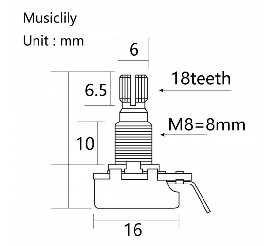 Musiclily MX1956 Потенциометр громкости B25K (лин), 1шт