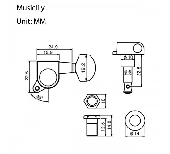 Musiclily MX1368CR-6 Колки для гитары, 6л, локовые, хром