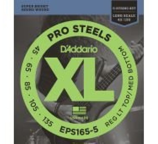 D'Addario EPS165-5 ProSteels Комплект струн для 5-струнной бас-гитары, Custom Light, 45-135