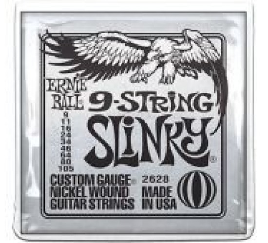 Ernie Ball 2628 струны для 9-струнной электрогитары Slinky Nickel Wound (9-11-16-24-34-46-64-80-105)
