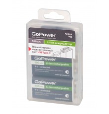 GoPower 00-00031391 Аккумулятор бытовой Крона Li-ion 9В 500мАч Type-C, 2шт