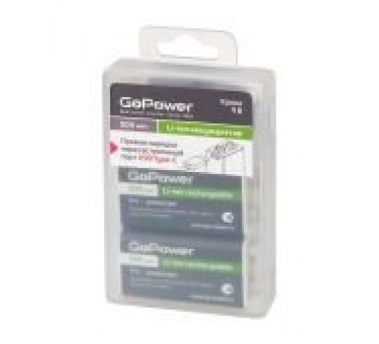 GoPower 00-00031391 Аккумулятор бытовой Крона Li-ion 9В 500мАч Type-C, 2шт