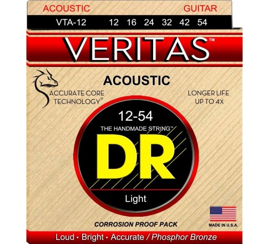 DR VTA-12 Veritas Комплект струн для акустической гитары, фосфорная бронза, 12-54