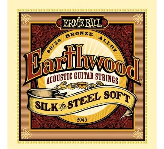 Ernie Ball 2045 струны для акуст.гитары Earthwood 80/20 Bronze Silk & Steel Soft 10-14-20w-28-40-50