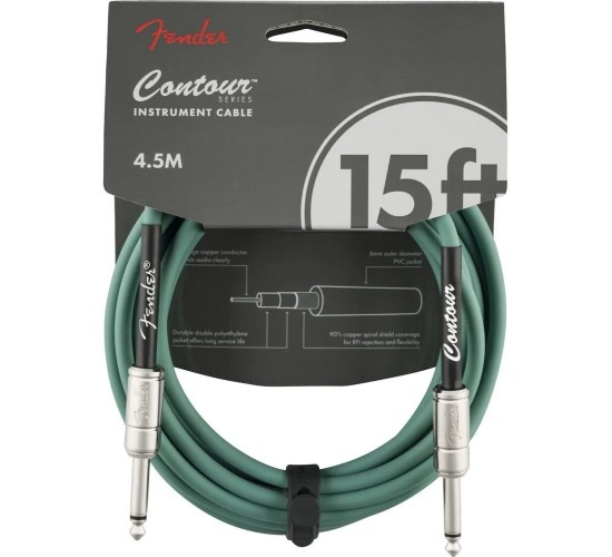 Fender 15' Contour Instrument Cable Sherwood Green Инструментальный кабель, 4,5 метра
