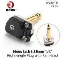 Rean RP2RCF-B кабельный разъем Jack 6.3мм TS (моно) штекер, угловой, металический черненый корпус