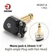 Rean RP2RCF-B кабельный разъем Jack 6.3мм TS (моно) штекер, угловой, металический черненый корпус