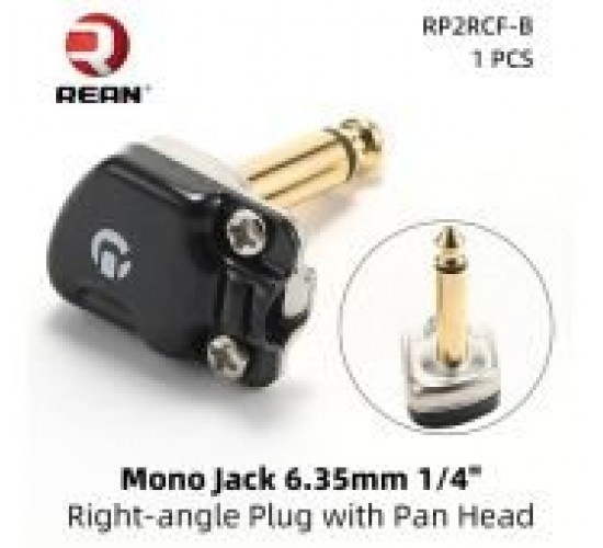 Rean RP2RCF-B кабельный разъем Jack 6.3мм TS (моно) штекер, угловой, металический черненый корпус