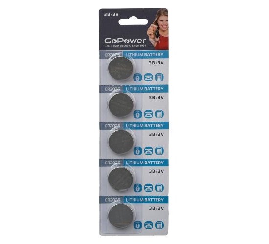GoPower 00-00015604 Элемент питания CR2025 литиевый, 3В, 1 шт.