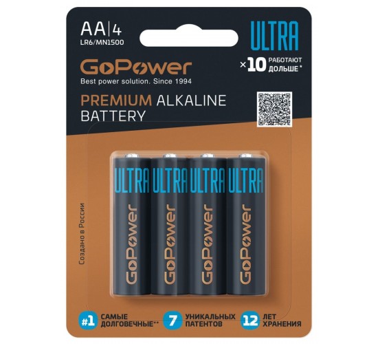 GoPower 00-00026394 Ultra Элемент питания LR6 AA Alkaline 1.5В, 1 шт
