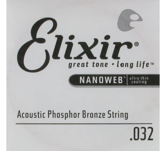 Elixir 14132 NANOWEB отдельная струна для акустической гитары, фосфорная бронза, .032
