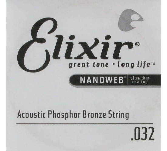 Elixir 14132 NANOWEB отдельная струна для акустической гитары, фосфорная бронза, .032