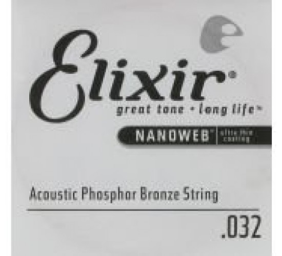 Elixir 14132 NANOWEB отдельная струна для акустической гитары, фосфорная бронза, .032